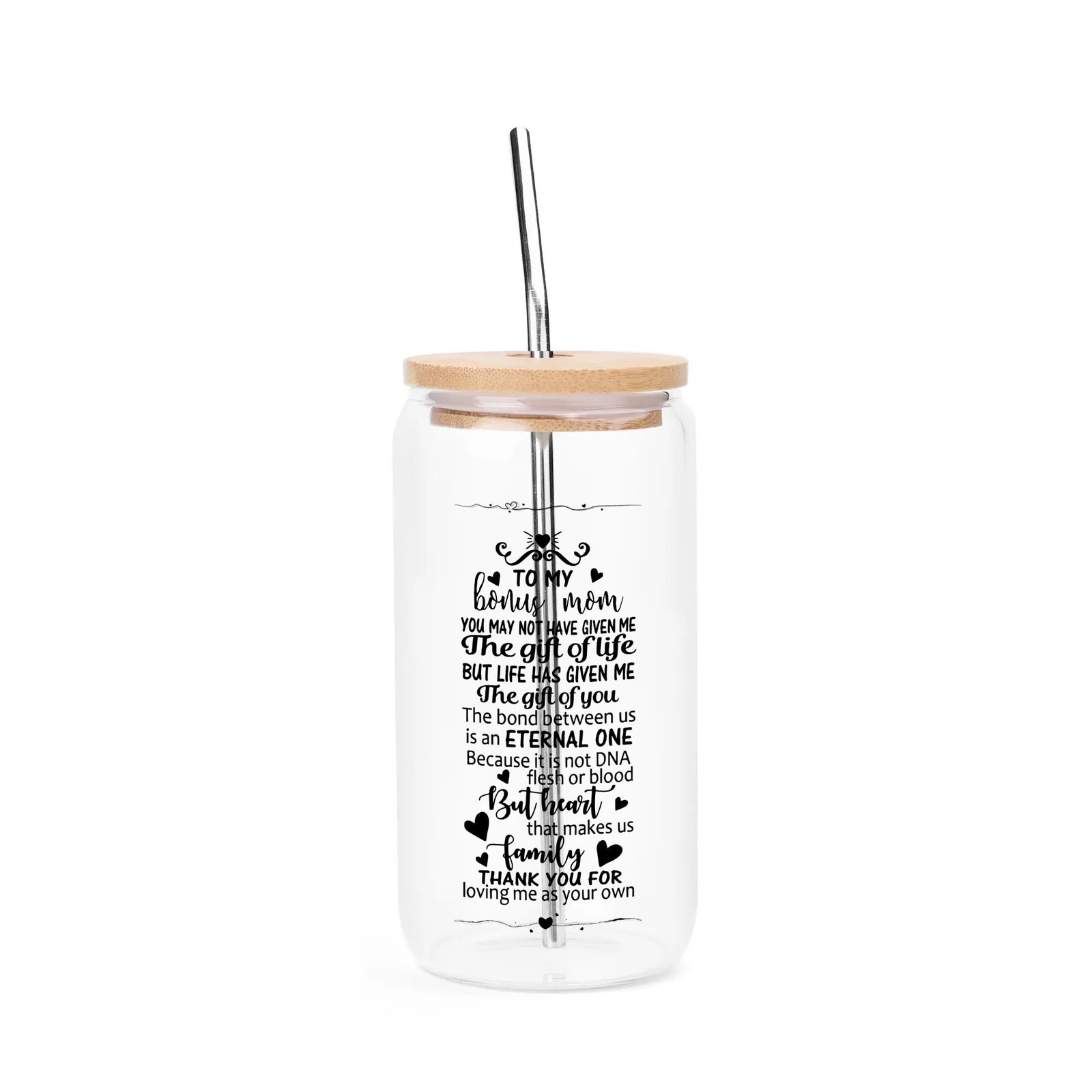 Transparent Bamboo Covered Cup 16oz Glass Cups Furniture with Straw - Image 3