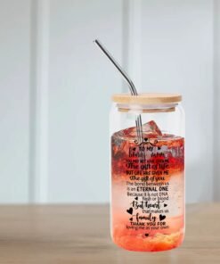 Transparent Bamboo Covered Cup 16oz Glass Cups Furniture with Straw - Image 5