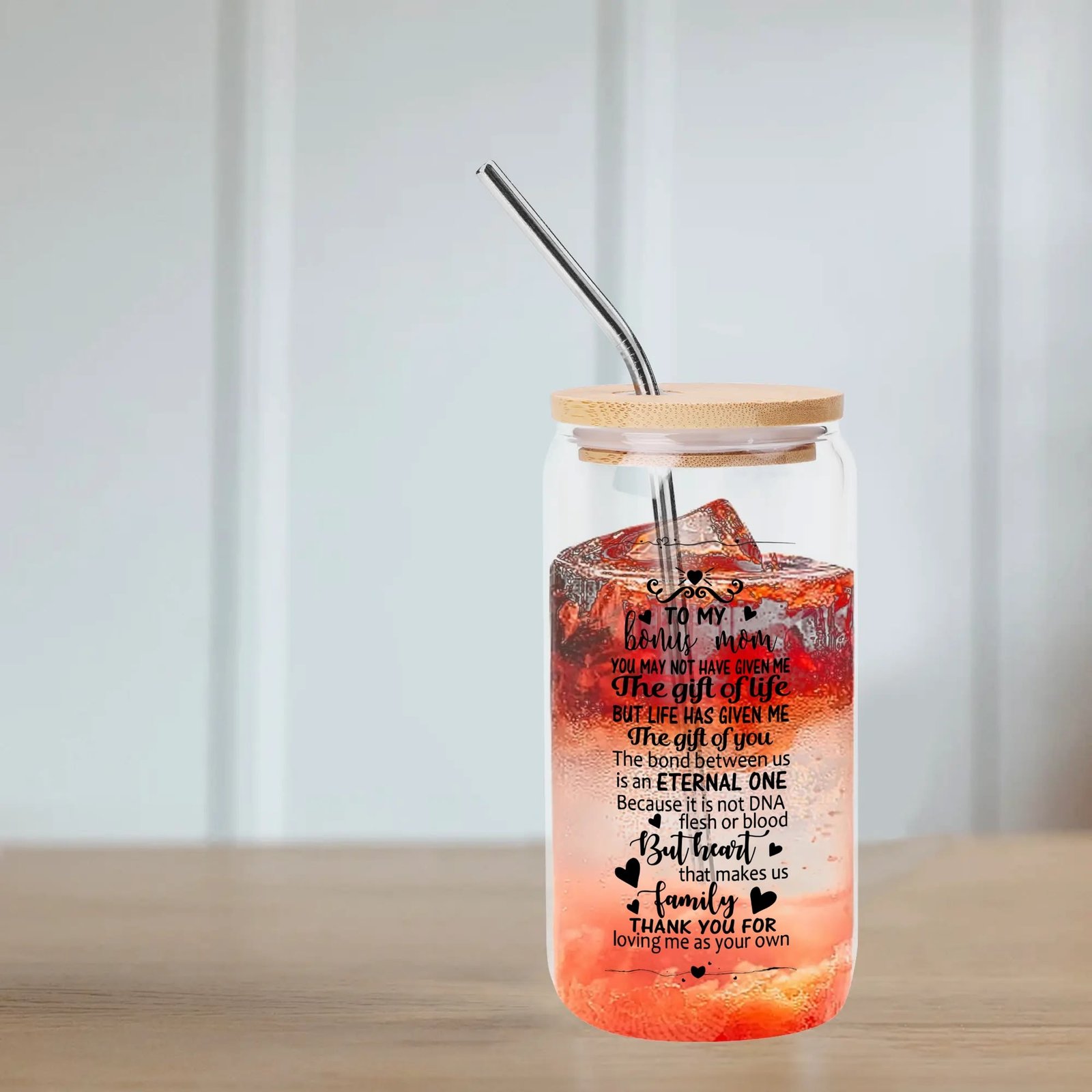 Transparent Bamboo Covered Cup 16oz Glass Cups Furniture with Straw - Image 5