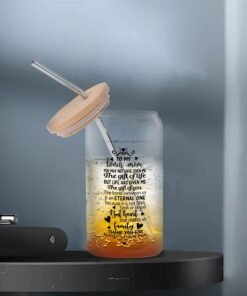 Transparent Bamboo Covered Cup 16oz Glass Cups Furniture with Straw - Image 6