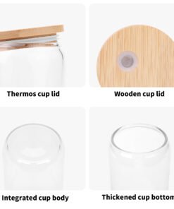 Transparent Bamboo Covered Cup 16oz Glass Cups Furniture with Straw - Image 8
