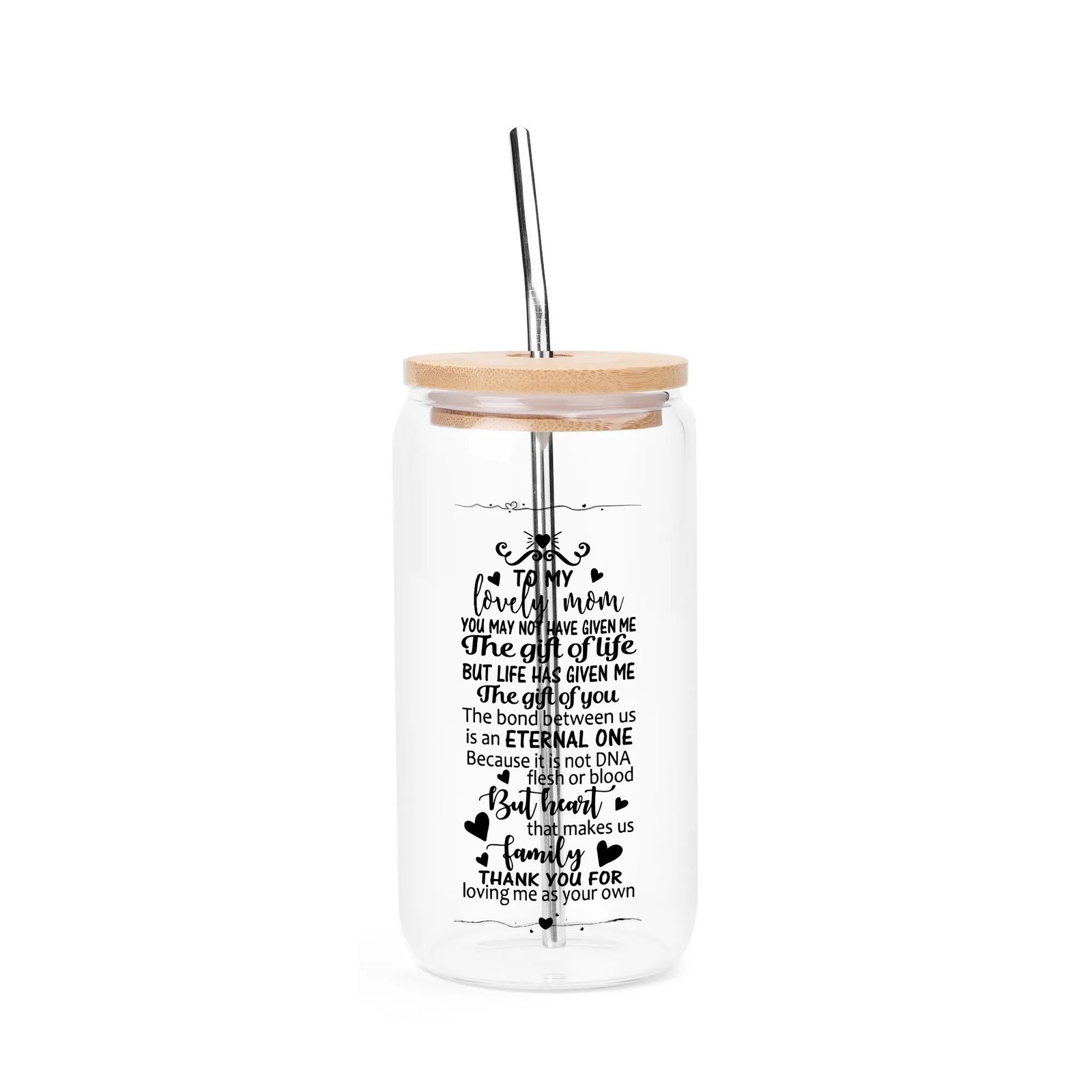Transparent Bamboo Covered Cup 16oz Glass Cup with Straw - Image 2