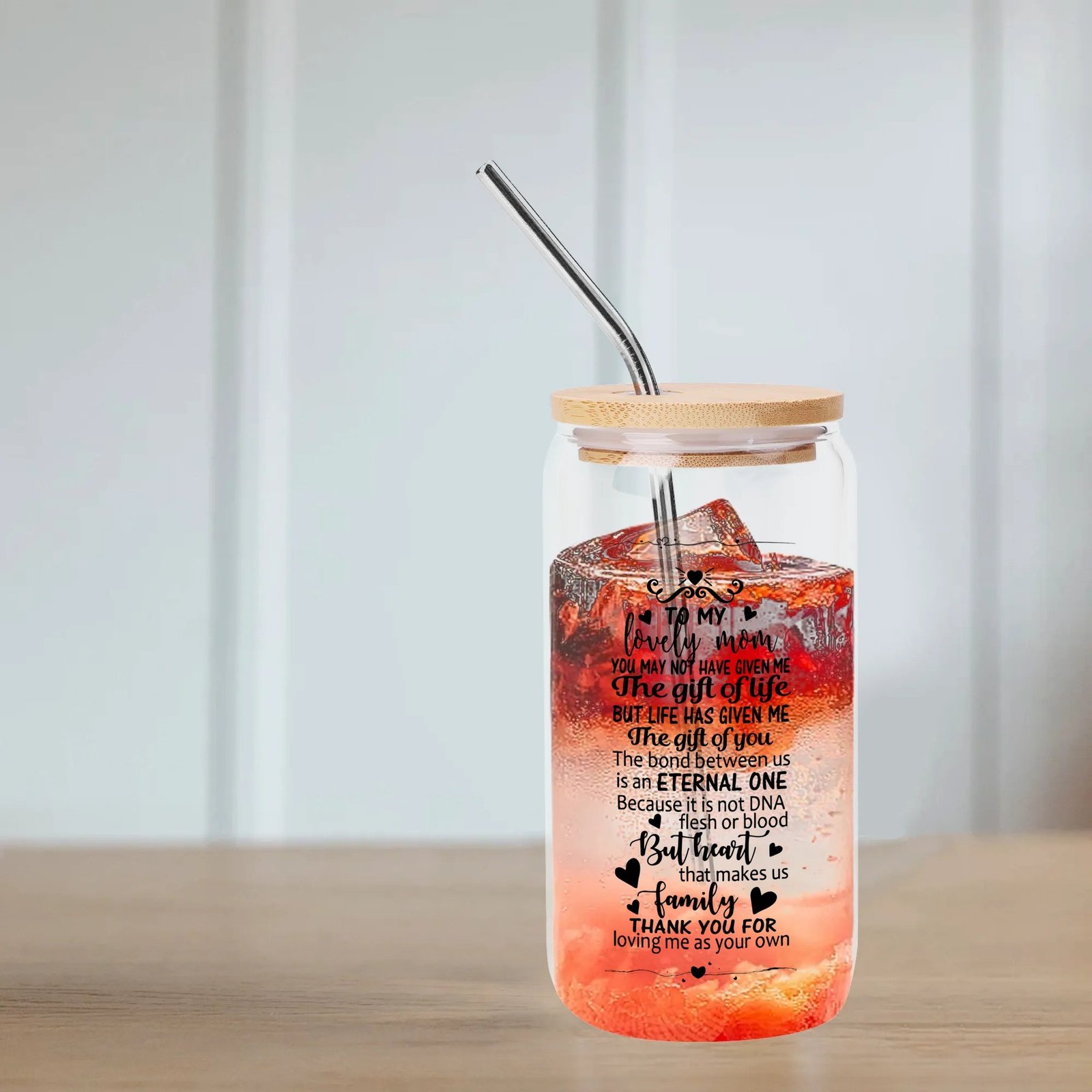 Transparent Bamboo Covered Cup 16oz Glass Cup with Straw - Image 4