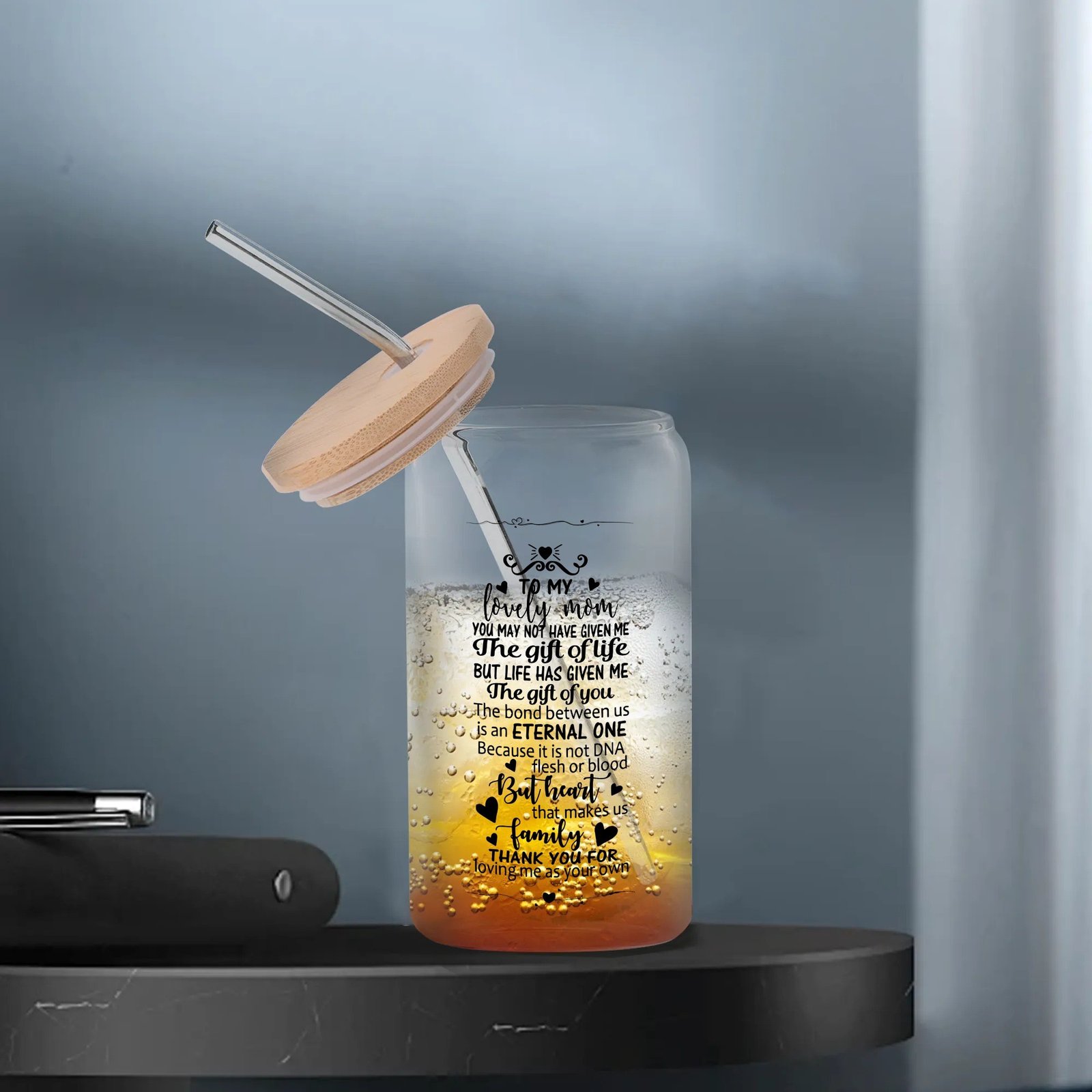 Transparent Bamboo Covered Cup 16oz Glass Cup with Straw - Image 5